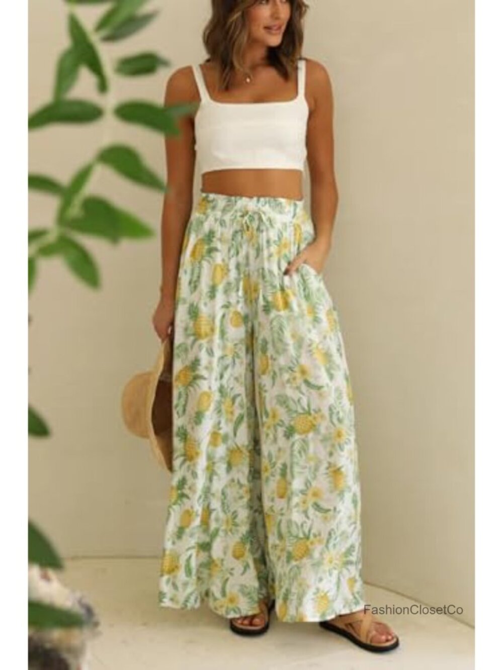 Wide Leg Flowy Palazzo Pants with Pockets Drawstring High Waisted Casual Summer - Picture 4 of 6